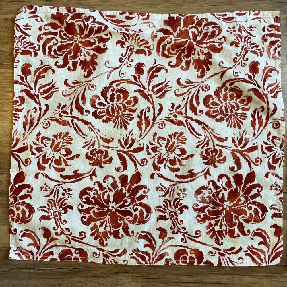 Lauren Ralph Lauren Floral Cloth Napkins Cream‎ Rust Cotton Set of 4 - Picture 2 of 7